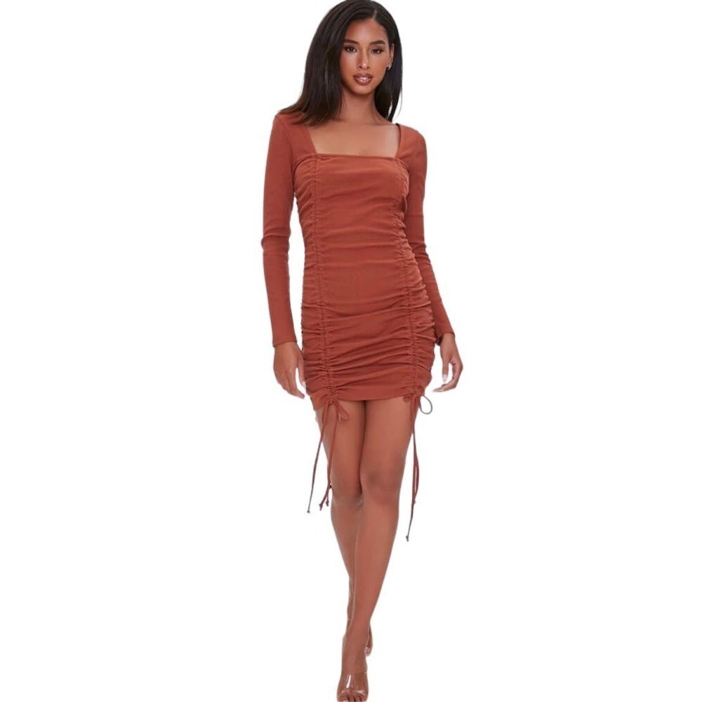 Forever 21 Chocolate Ruched Drawstring Mini Dress Size M